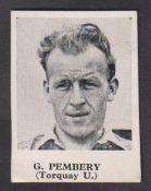 Trade card, Football Favourites, Footballers, type card, G. Pembery, Torquay Utd, 'K' size (vg) (