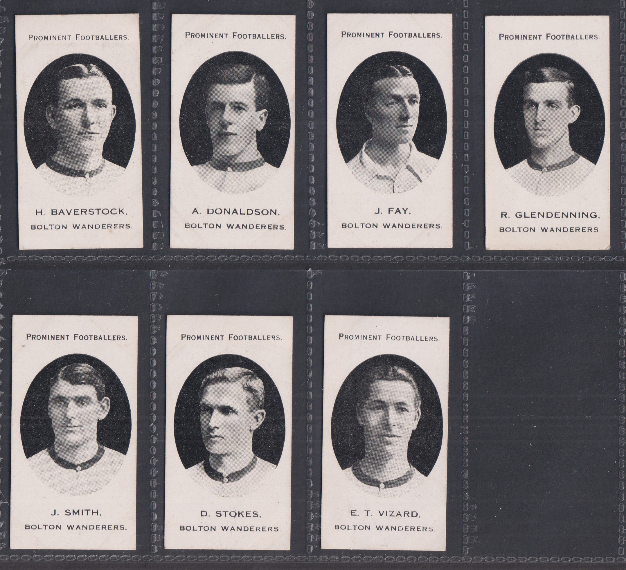 Cigarette cards, Taddy Prominent Footballers (London Mixture), Bolton Wanderers, seven cards, H.