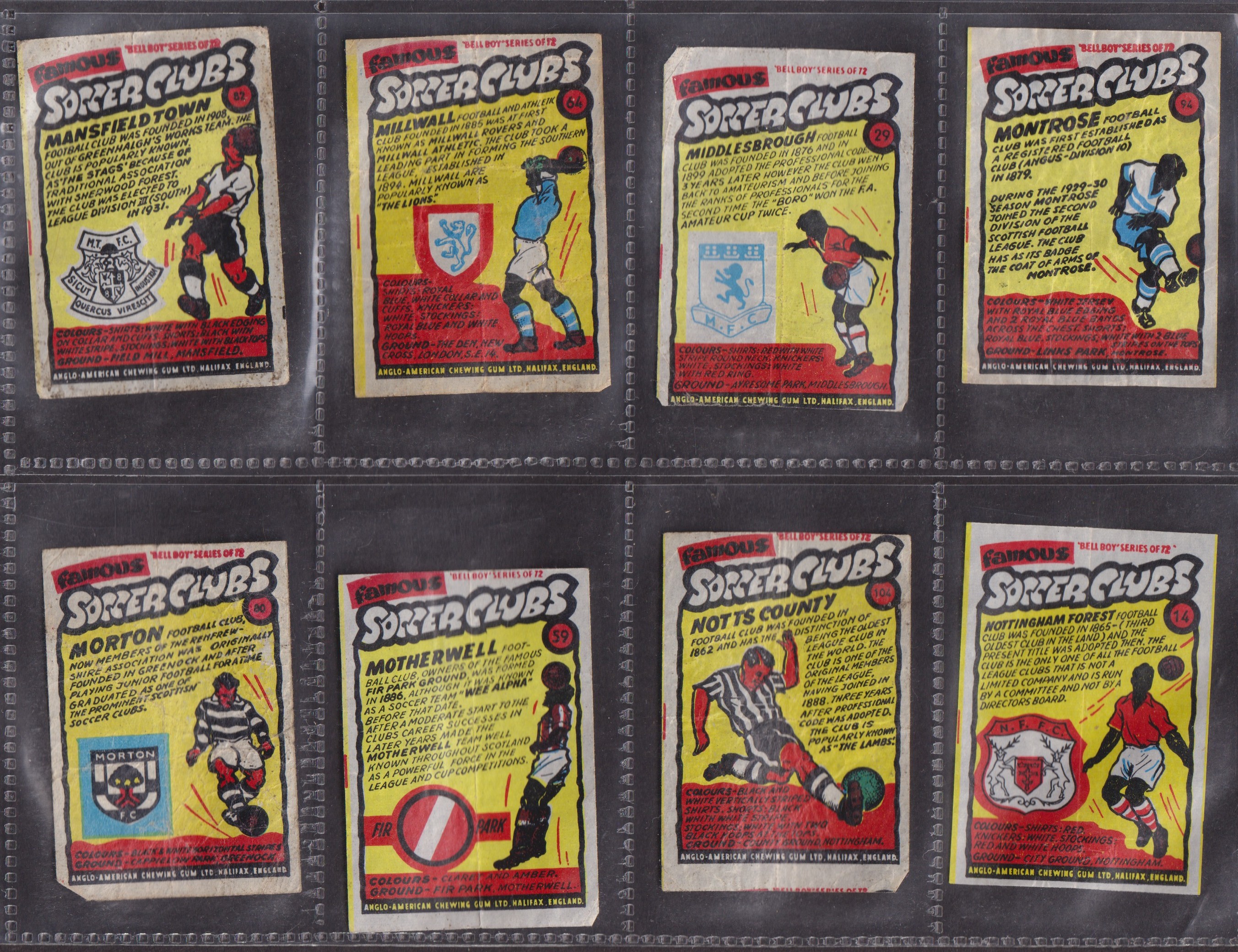 Trade cards, Anglo American Chewing Gum, Famous Soccer Clubs (Wax Wrappers) 82 wrappers (some with - Image 6 of 11