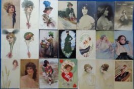 Postcards, Glamour, a collection of 230+ cards to include Barribal, Harrison Fisher, Bompard,