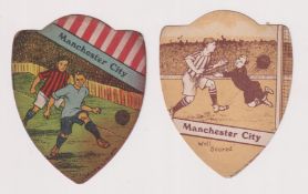 Trade cards, Baines, Football cards, Manchester City, 2 shield shaped cards, with Football Action