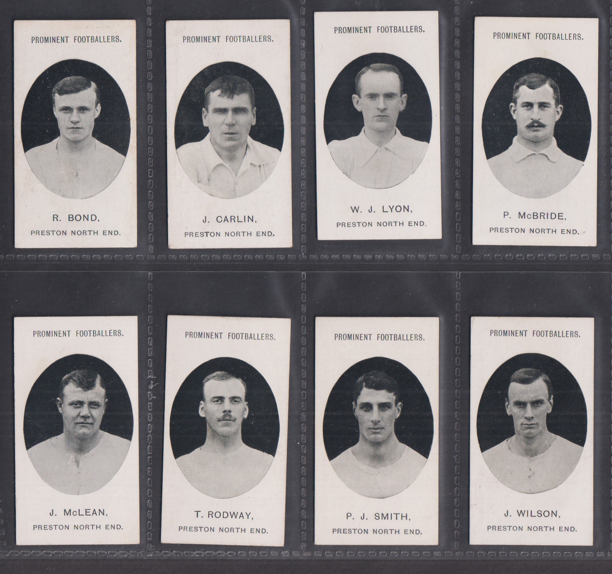 Cigarette cards, Taddy, Prominent Footballers (No Footnote), Preston North End, eight cards, R.