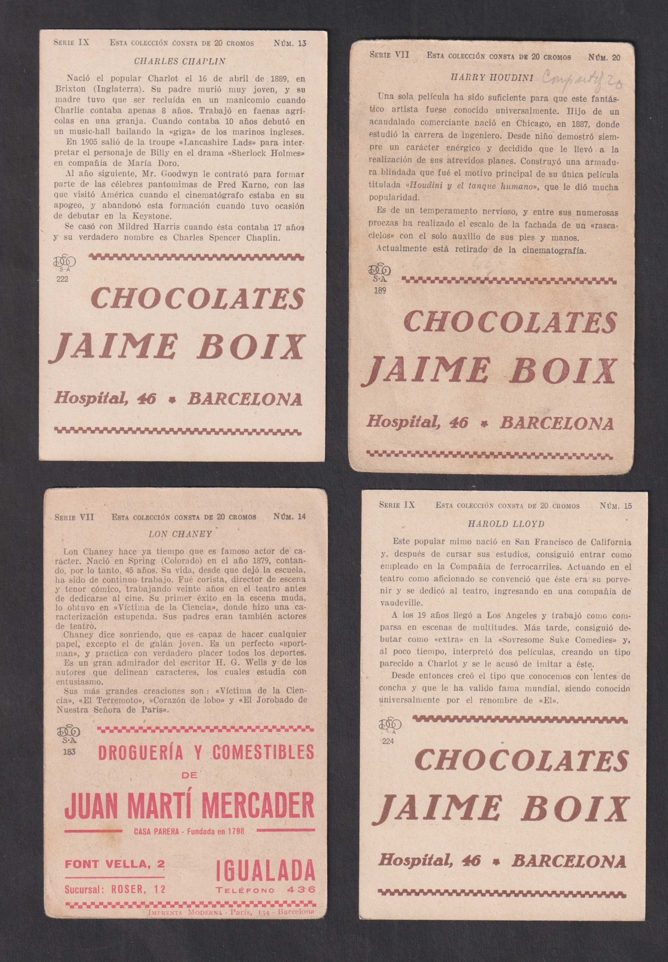 Trade cards, Spain, Jaime Boix, Eminent Cinema Artistes, 'P' size, five sets, Serie VI, VII (one - Image 2 of 3