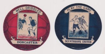 Trade cards, Baines, Football cards, 2 circular cards 'Play the game Scunthorpe Utd' & 'Well