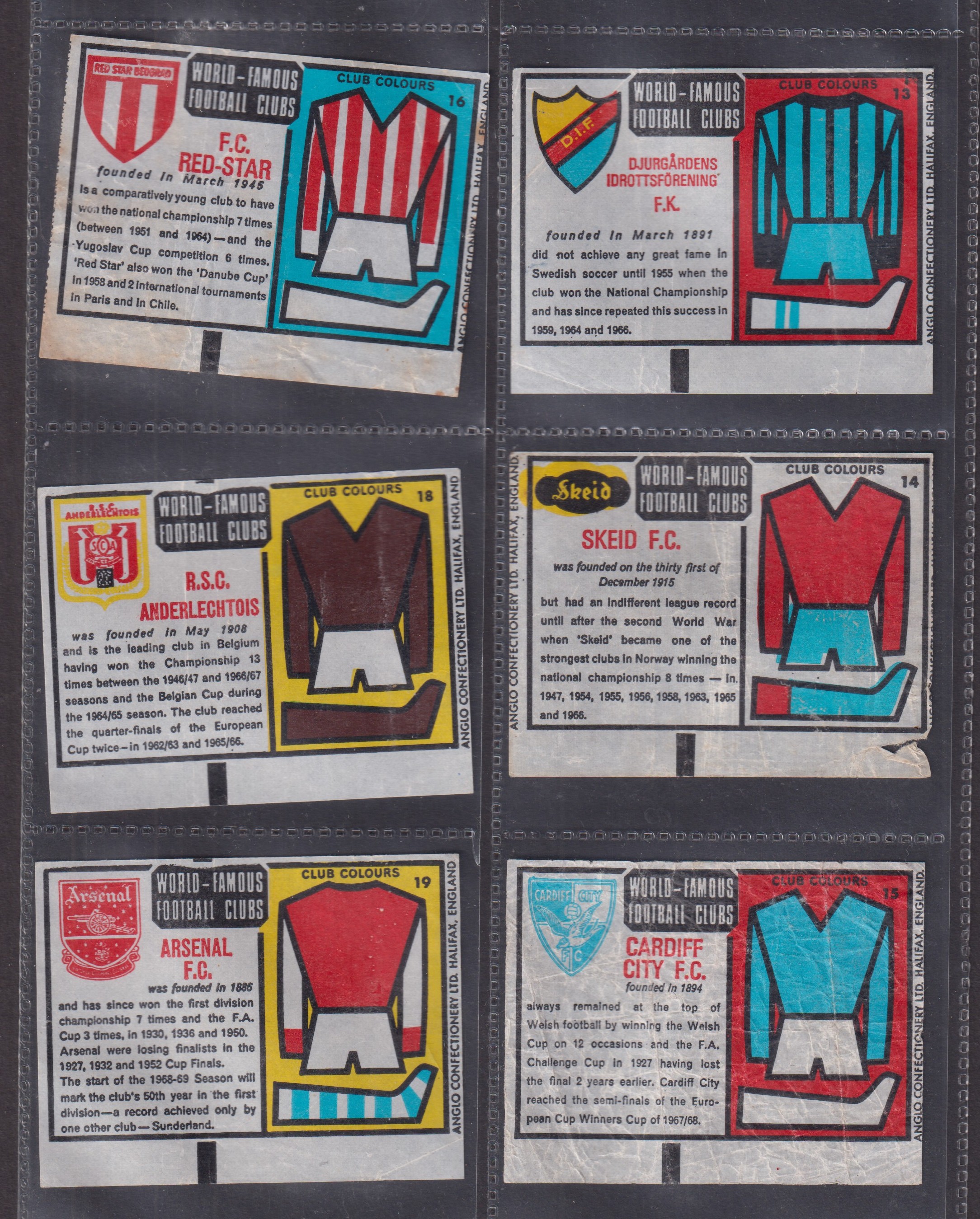 Trade cards, Anglo Confectionery, World Famous Football Clubs, (Wax Wrappers), 37 different (some - Image 2 of 7
