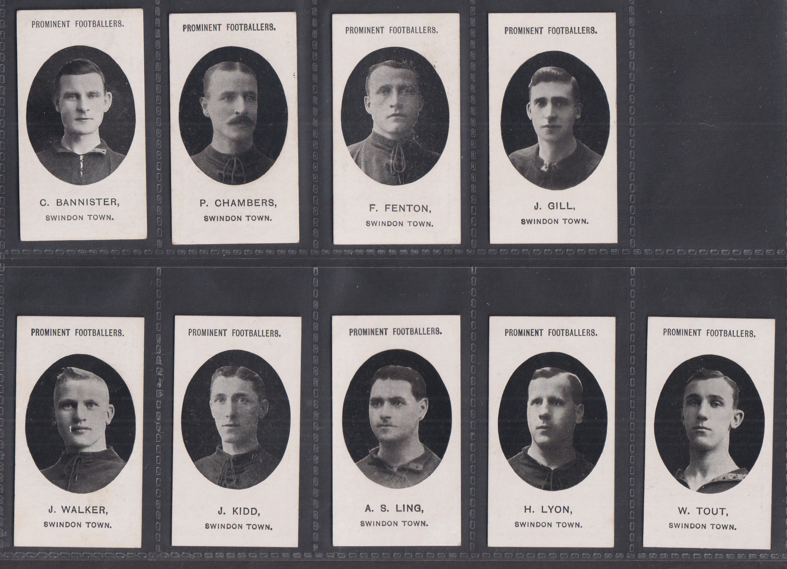 Cigarette cards, Taddy, Prominent Footballers (No Footnote), Swindon Town, nine cards, C. Bannister,
