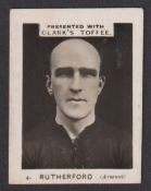 Trade card, Clark's Toffee, Footballers, 'K' size, type card, no 4, Rutherford, Arsenal (gd) (1)