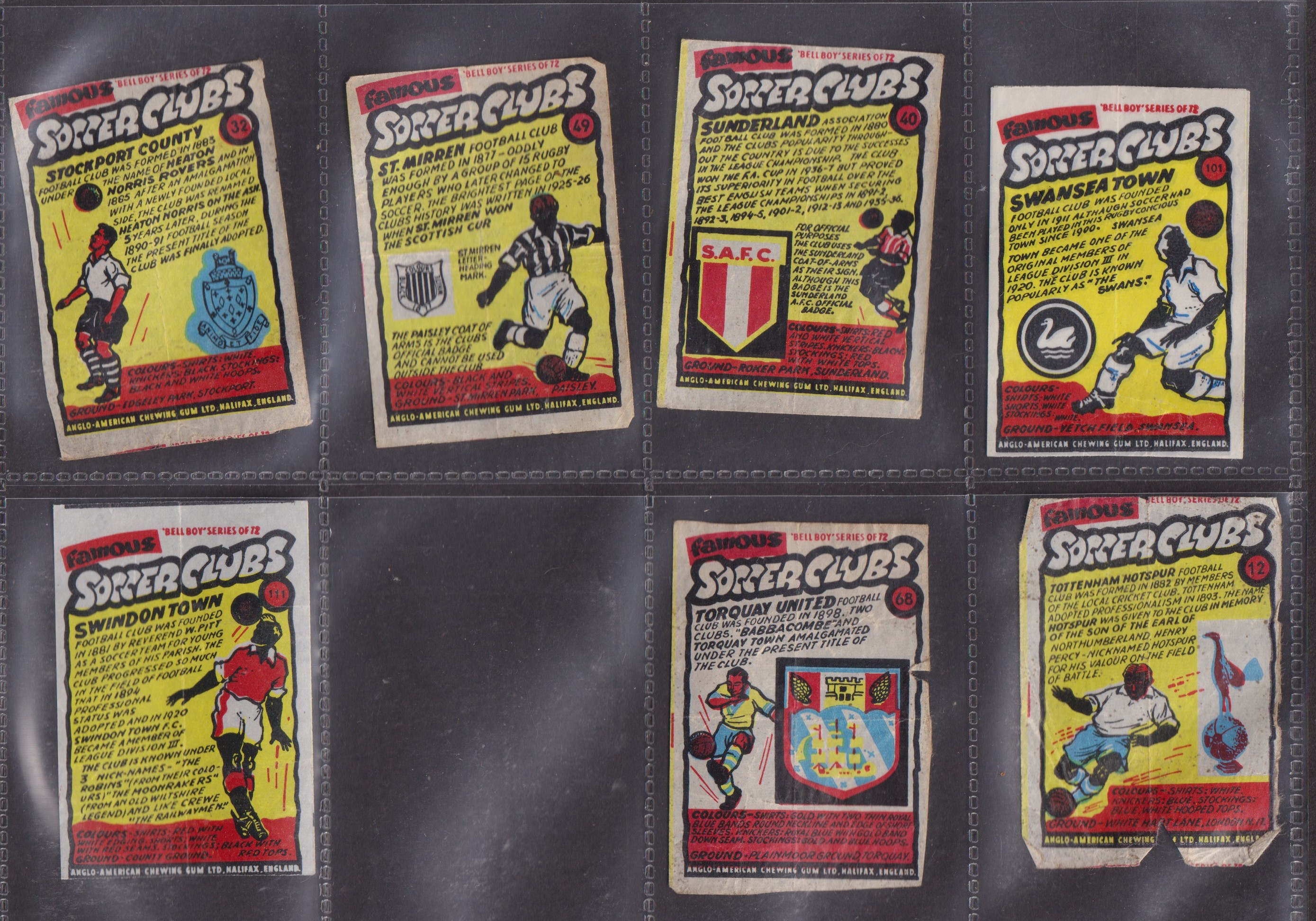 Trade cards, Anglo American Chewing Gum, Famous Soccer Clubs (Wax Wrappers) 82 wrappers (some with - Image 9 of 11