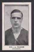 Trade card, Bunsen, Famous Figure Series, type card, Footballer, no 615 A. Baker, Arsenal (vg) (1)