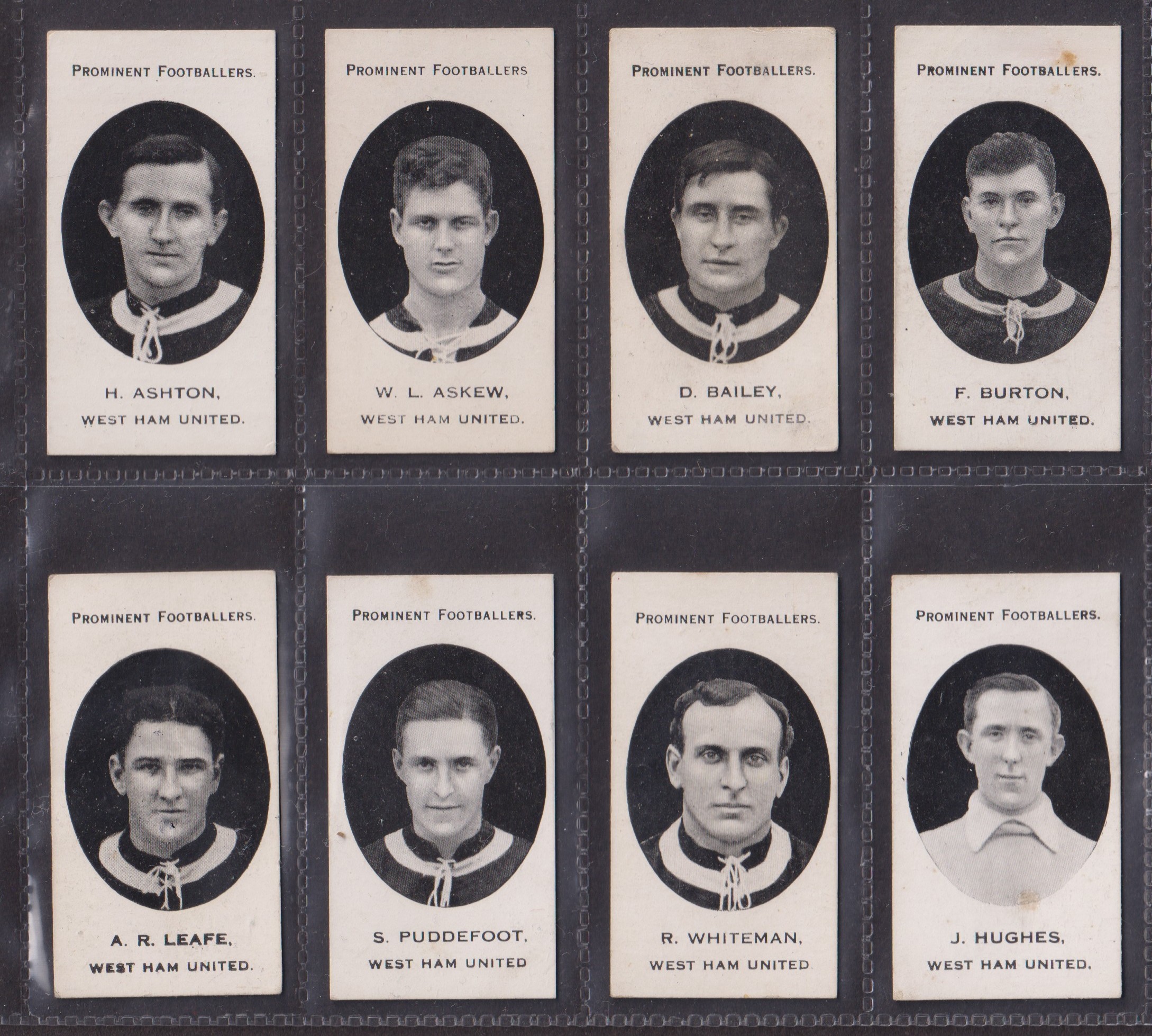 Cigarette cards, Taddy, Prominent Footballers (London Mixture), West Ham, 8 cards, Ashton, Askew,