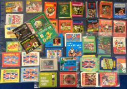 Football sticker packets, a collection of 50+ packets, mostly opened & with no stickers, a few still