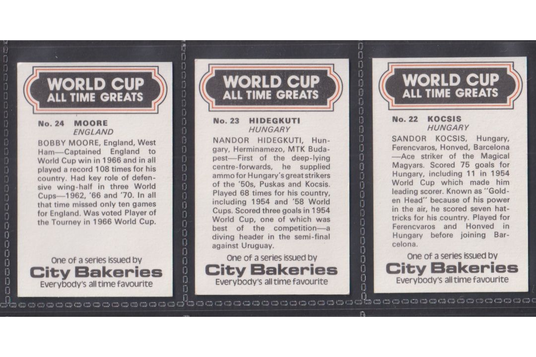 Trade cards, City Bakeries, World Cup All Time Greats, 'M' size , 19 cards nos 3, (sl mark to back), - Image 6 of 6