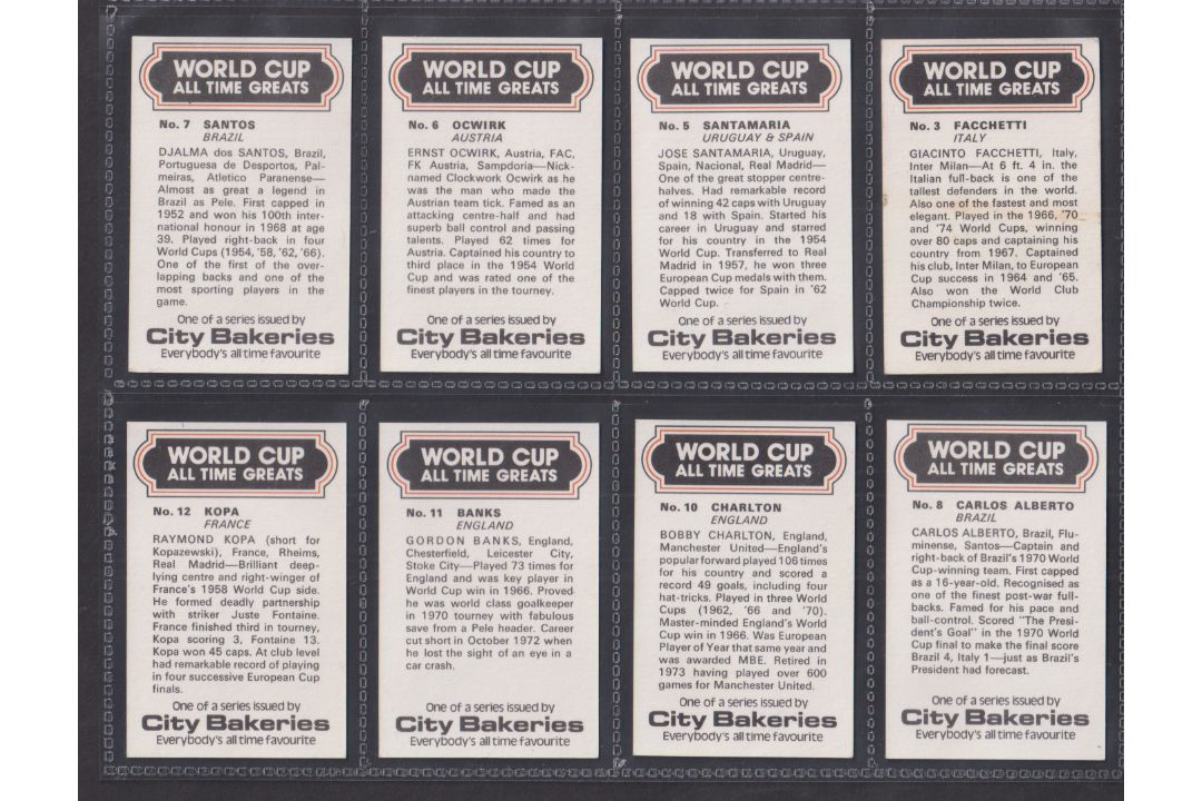 Trade cards, City Bakeries, World Cup All Time Greats, 'M' size , 19 cards nos 3, (sl mark to back), - Image 4 of 6