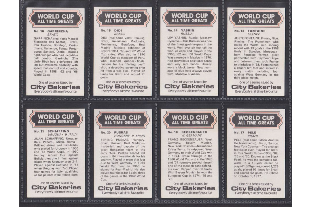 Trade cards, City Bakeries, World Cup All Time Greats, 'M' size , 19 cards nos 3, (sl mark to back), - Image 2 of 6