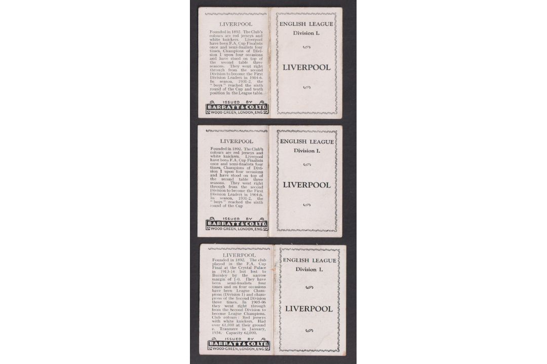 Trade cards, Barratt's, Football Team Folders, Liverpool, three cards, 1932, 1933 & 1934 (gd) (3) - Image 2 of 2