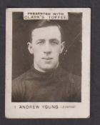 Trade card, Clark's Toffee, Footballers, 'K' size type card no 2 Andrew Young of Arsenal (creased