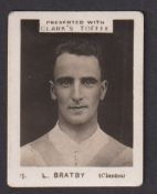 Trade card, Clark's Toffee, Footballers, 'K' size type card no 13 L Bratby, Clapton (some sl marks