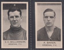 Trade cards, Anon, (Clarnico or Poppleton), Footballers, 2 cards, A Baker & E C Williamson, both