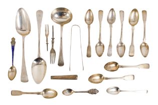 A Georgian silver table spoon - London 1798, engraved with ownership initial, together with
