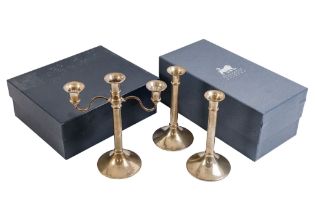 A three branch candelabra - Birmingham 2001, of plain columnar form with a circular base, 25cm high,