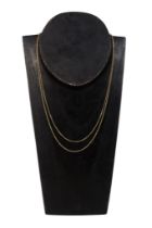 A 15ct gold fine link necklace - 51cm long, 2.3g, together with another fine link chain. (2)
