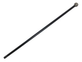 A silver topped ebonised cane - with a large silver knob, 88cm.