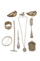 A small quantity of silver and plated items - including a napkin ring, button hook and bangle,
