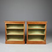 PAIR OF GEORGIAN STYLE OAK OPEN BOOKCASES