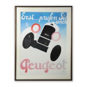 A PEUGEOT ADVERTISING POSTER.