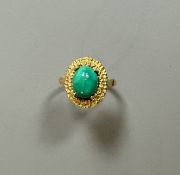 TRAVAIL ETRANGER - BAGUE en or 18k étranger serti d’une turquoise. TDD :55. Poids brut : 6 gr (envir