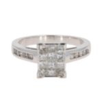 Diamond Princess Cut Invisible Set 18ct White Gold Ring, 4.6g