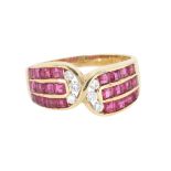 Ruby and Diamond Channel Set 14ct Gold Ring, 4.8g