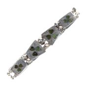 Antique Celtic Agate Clover Sterling Silver Panel Bracelet, 21g