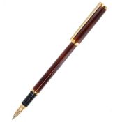 S.T Dupont Brown Lacquer and Gold Plated Fountain Pen, 18ct Gold Nib