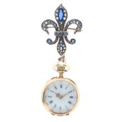 Rose Cut Diamond and Sapphire Gold And Silver Cased Pocket Watch, 17.9g