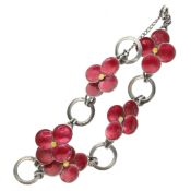 Sterling Silver Bernard Instone 1930s Enamel Flower Bracelet, 20g