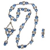 Antique Paste Sterling Silver Necklace and Brooch Set, 35g