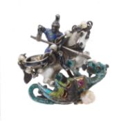 Antique Austro Hungarian Enamel Gemstone George and The Dragon Silver Pendant, 15g