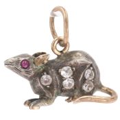 Antique Paste and Ruby Low Carat and Silver Mouse Charm, 1.4g