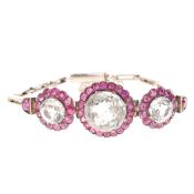 Art Deco Silver Bracelet with Ruby, Rock Crystal and White Topaz, 18g