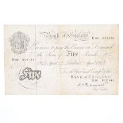 1945 Bank Of England 5 Pound Note 'White Fiver'