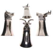 Animal Head Silver Plate and Pewter Stirrup Cups