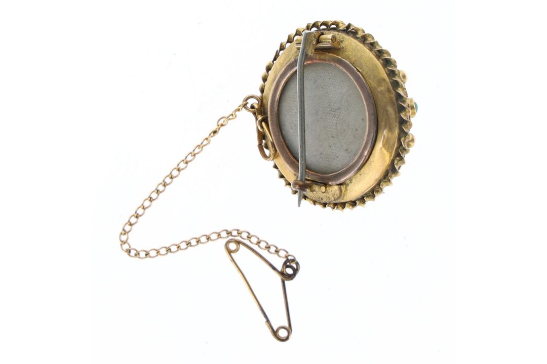 Antique Turquoise Gold Front Brooch, 8.8g - Bild 2 aus 2