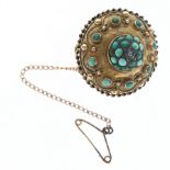 Antique Turquoise Gold Front Brooch, 8.8g