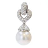 Cultured Pearl and Diamond 18ct White Gold Pendant, 6.1g