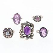 Silver Stone Set Ring Collection including Amethyst, Mid-Century, 26.4g