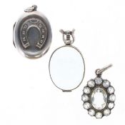 Antique Silver Pendant Collection, including Locket, Pool of Light, Paste, 29g