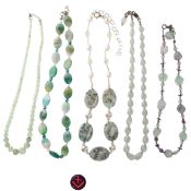 Silver Clasp Gemstone Necklace Collection including Prehnite, Jasper, Agate, Fluorite, 220g