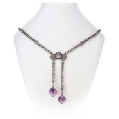 Amethyst Floral Link Chain Silver Negligee Necklace, 36g