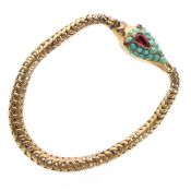 Antique Turquoise Rolled Gold Snake Bracelet
